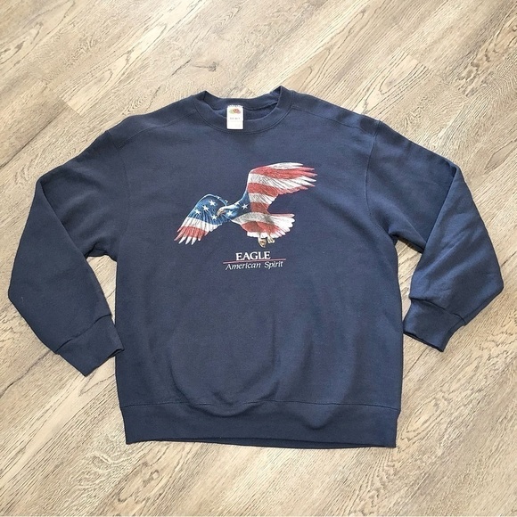 FRUIT OF THE LOOM Vintage 90s American Spirit USA Eagle Crewneck Sweater Men’s L - Picture 1 of 5